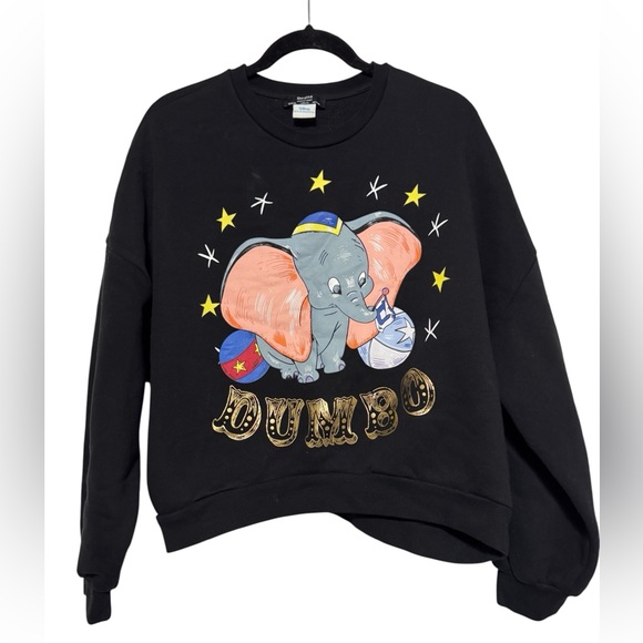 Bershka Disney Dumbo Elephant Gold Glitter Logo Crewneck Sweatshirt Sz M - Picture 1 of 4